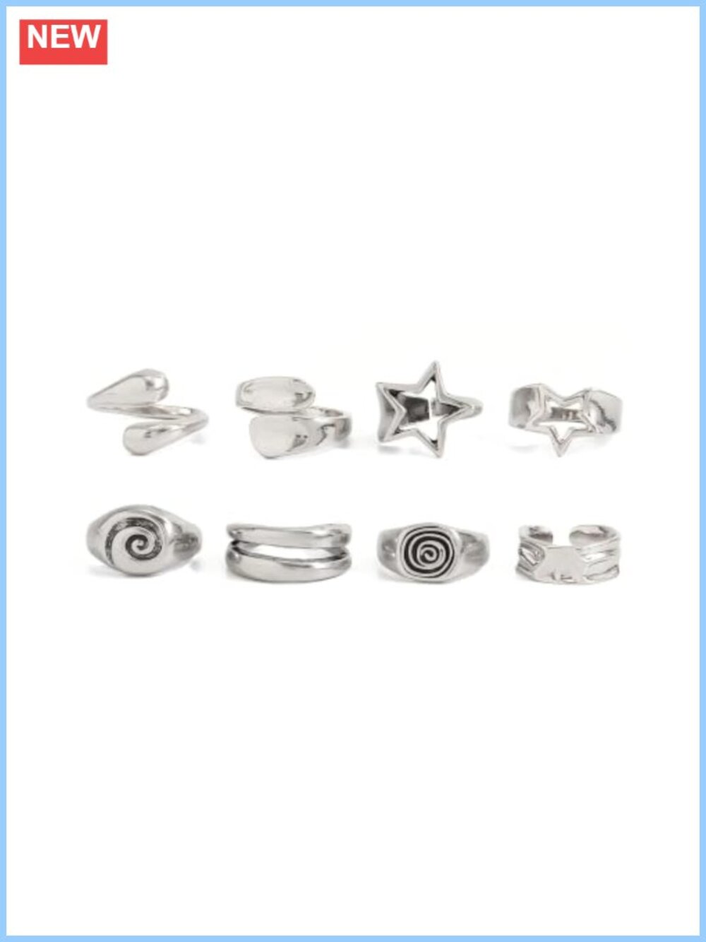 Adjustable Open Silver Stackable Rings Set Vintage Plated Alloy Chunky Y2K